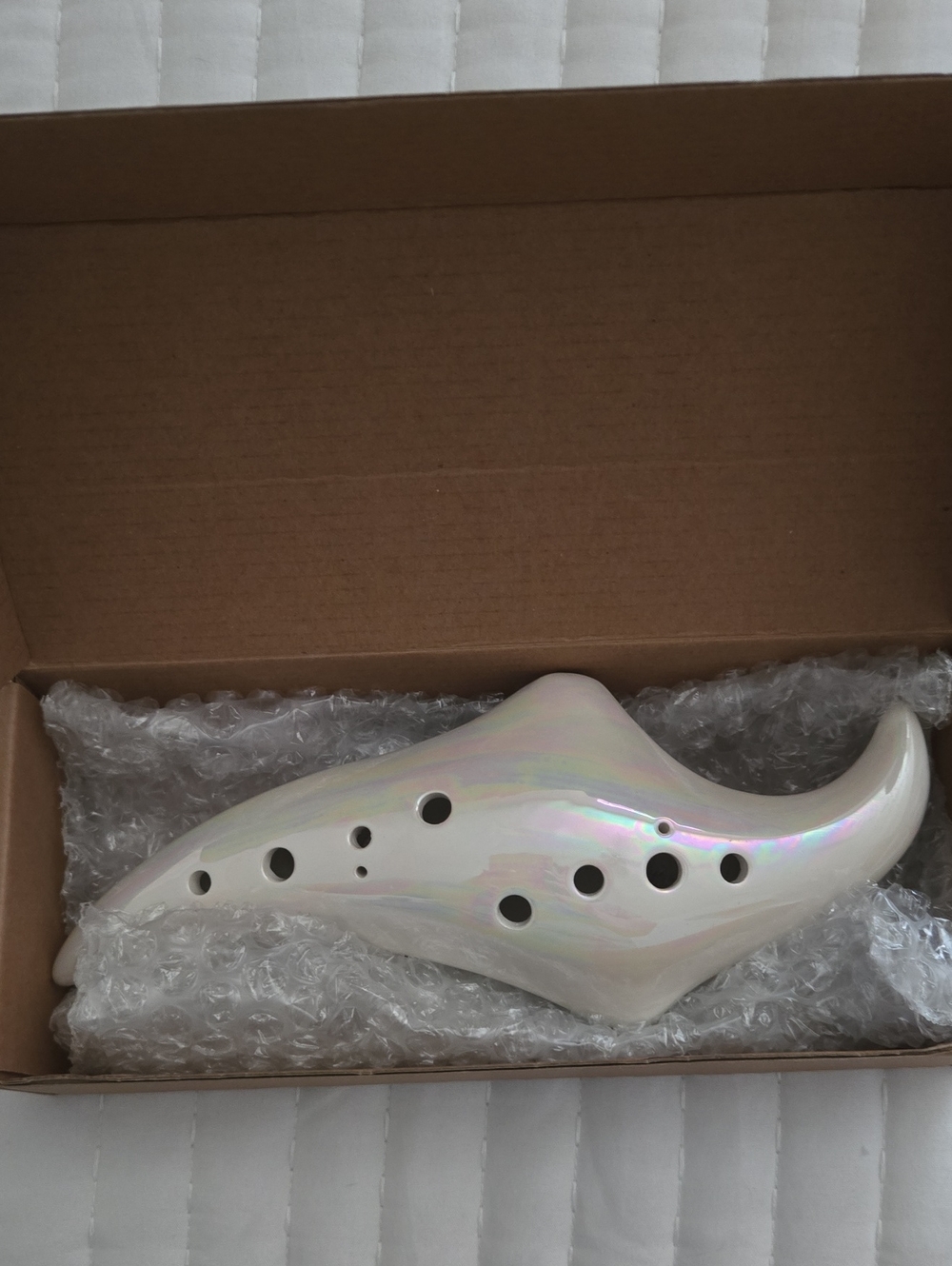 Iridescent White Ceramic Ocarina - Home Accent Instrument